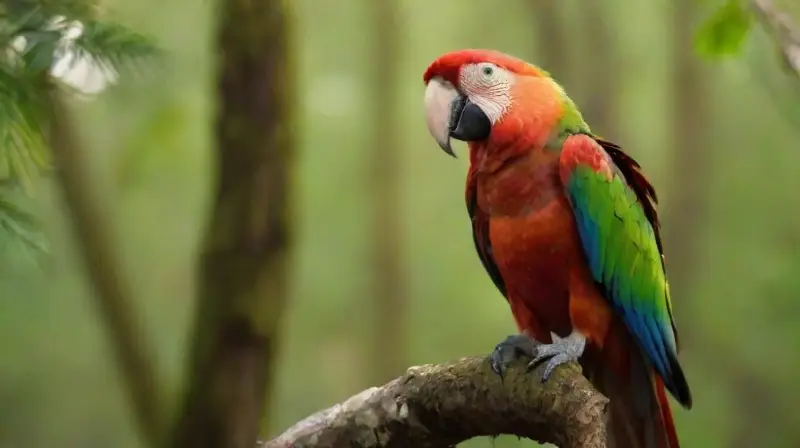 Guacamayo rojo y verde en selva vibrante