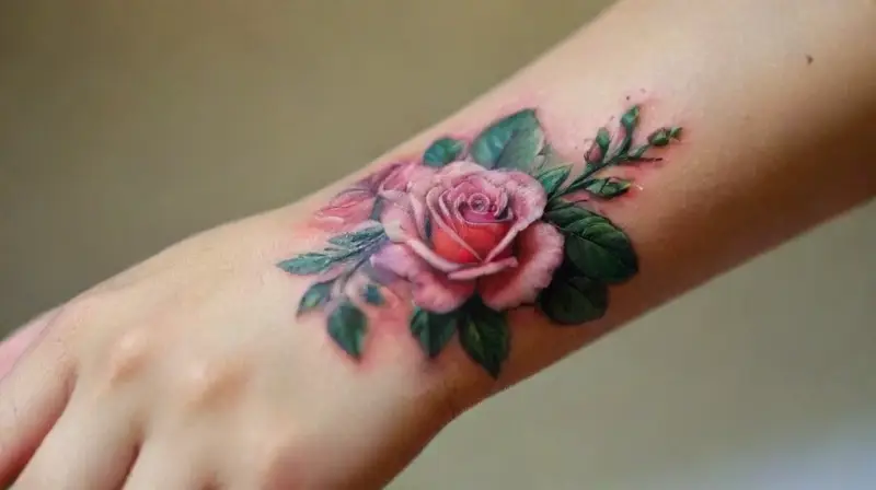 Tatuaje floral delicado en brazo de novia