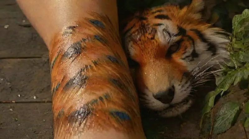 Retrato realista de cuerpo animal pintado detalladamente