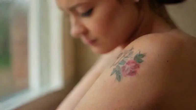 Persona descansando con nuevo tatuaje floral