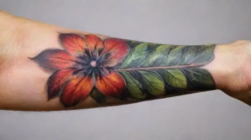 Tatuaje floral geométrico con detalles realistas