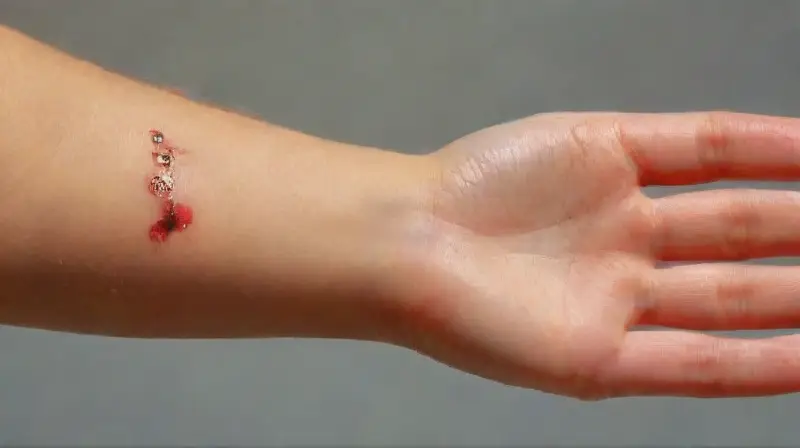 Detalle de piercings temporales en brazo