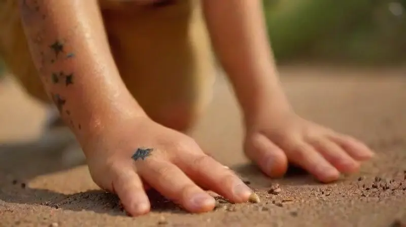 Niños con tatuajes temporales y expresión curiosa